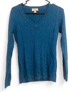 Ann Taylor LOFT Petite Rabit Hair Blend Cable Knit V-Neck Sweater